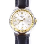 LONGINES - a stainless steel E.F Co Conquest quartz wristwatch, silvered dial with luminous gilt