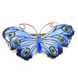 An Art Nouveau sterling silver and enamel butterfly brooch, maker's marks J A and S, registration