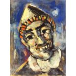 Circle of Georges Rouault (1871 - 1958), oil on lined paper, head of a clown, with another sketch
