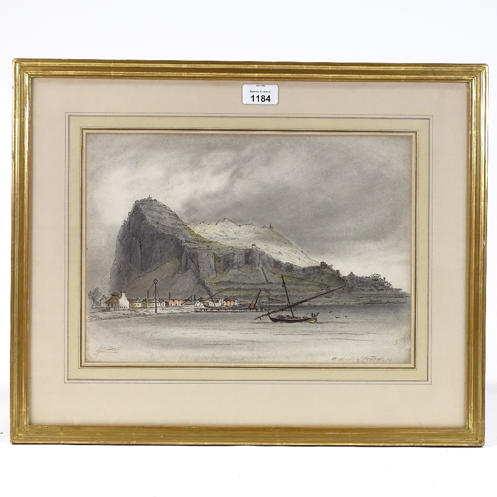 19th century watercolour, the Rock of Gibraltar, signed with monogram, dated 1884, 9.5" x 14" - Image 2 of 4