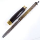 A large Scandinavian brass-mounted ebony barrel knife, length closed 17cm