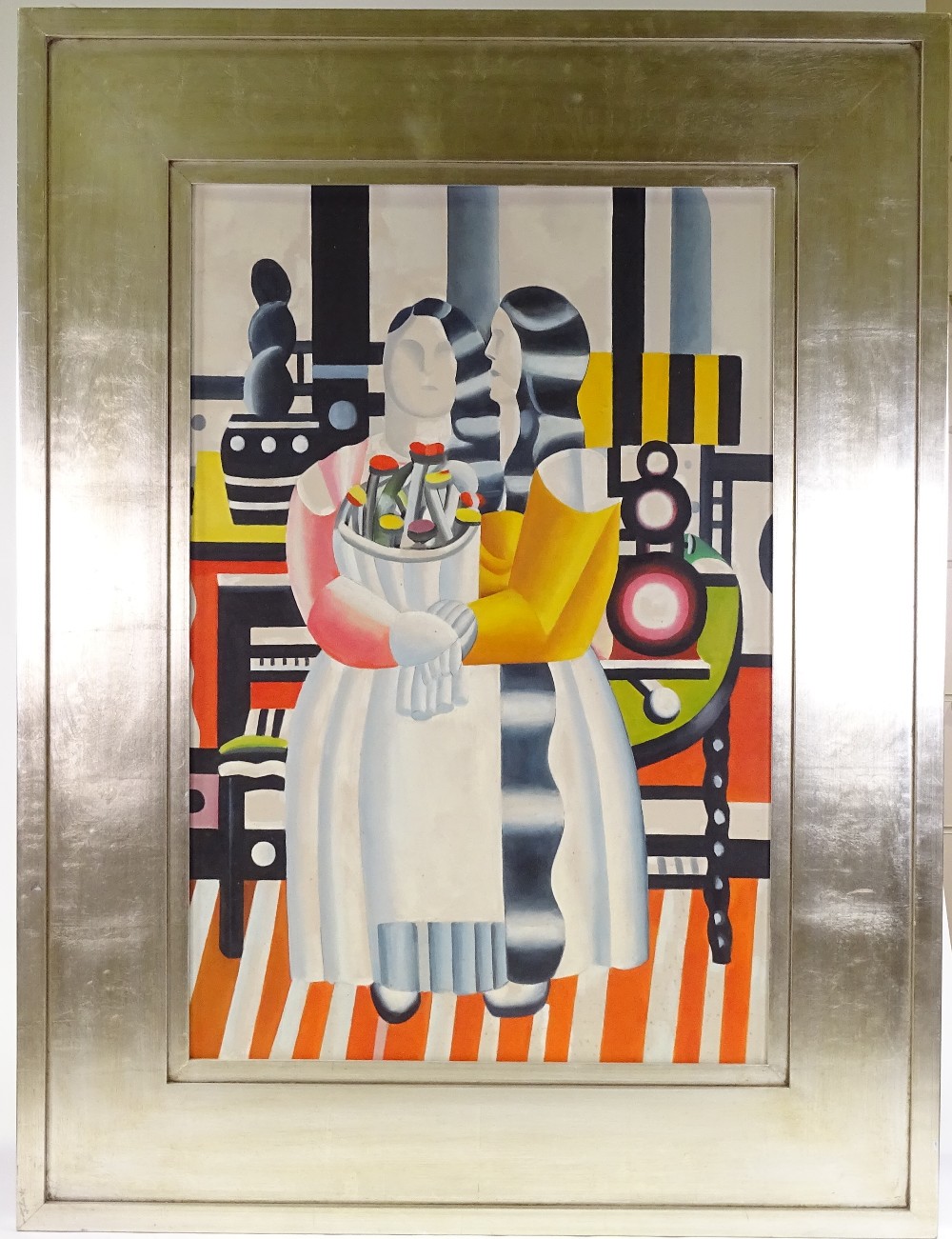 Large oil on canvas, modernist figures, unsigned, 36" x 24", framed - Image 2 of 4