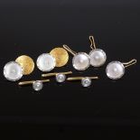 A 14ct gold pearl and mother-of-pearl dress set, including a pair of cufflinks, 3 buttons and 3