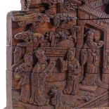 An Antique Chinese relief carved and stained wood Suzou temple, height 42cm
