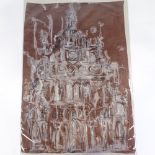 John Piper, print on linen, cathedral, unsigned, image 33" x 23", unframed