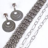 A pair of Anne Gudme-Knudsen Danish sterling silver circular pendant earrings, Chinese sterling open