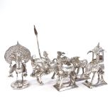 A group of 6 Middle Eastern unmarked white metal animal figures, including elephant, peacock and