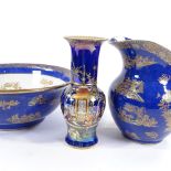 A Carlton Ware Kang Hsi wash jug and basin, and a Carlton Ware Bleu Royale Temple vase, enamelled