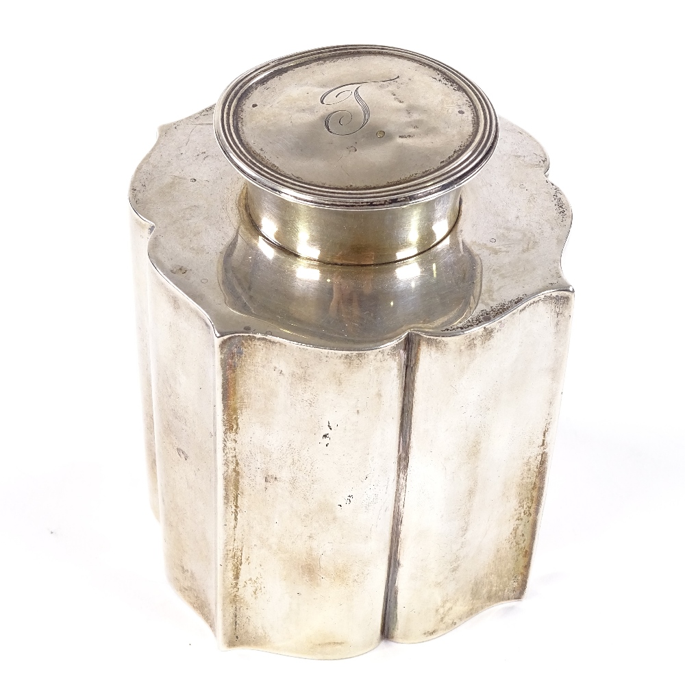 A George V silver tea caddy, of scalloped cylindrical form, maker's marks TJ (possibly Thomas