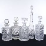 5 various cut-glass decanters