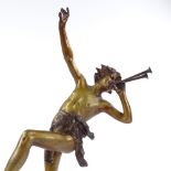 A gilt patinated spelter figure of a Classical boy playing a pipe, on 2-colour marble base, early