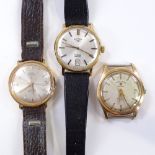 3 gold plated automatic wristwatches, comprising Favre-Leuba Daymatic, Rotary and Ultra Precision,