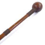 A Zulu hardwood knobkerry with wire-bound handle, length 76cm