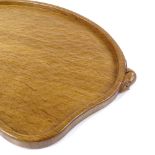 Robert Mouseman Thompson, oak kidney-shaped tea tray with mouse handles, width 47cm