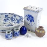 A group of Chinese porcelain items, including a blue and white octagonal bowl, 25cm across, a