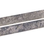 A pair of Chinese export silver rectangular scroll weights, depicting relief 12 Chinese zodiac