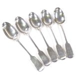 A set of 5 Victorian silver Fiddle pattern dinner spoons, by Chawner & Co, hallmarks London 1875,