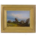 Frank Bramley, oil on board, rocks on the coast, signed, 9" x 12", framed