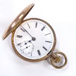 A 9ct rose gold half hunter side-wind pocket watch, white enamel dial with Roman numeral hour