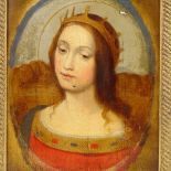 19th century oil on canvas, portrait of woman wearing a crown, unsigned, 11.5" x 8.5", framed