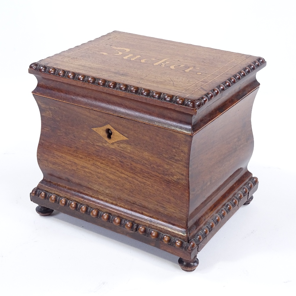 A 19th century Continental mahogany tea caddy, the lid inscribed Bucker, in beaded surround with - Image 2 of 3