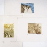 Roland Jarvis, 3 small coloured etchings, surrealist compositions, signed in pencil, 1981 and '82,