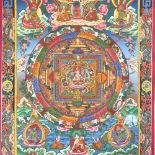 An Oriental hand painted fabric thangka, modern, height 78cm