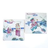 2 Chinese famille rose porcelain tiles, height 11cm