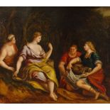 18th/19th century oil on canvas, Classical figures in woodland clearing, unsigned, 24" x 30", framed