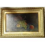 Oil on canvas, still life fruit, 36cm x 59cm, in embossed gilt frame