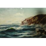 19th century unframed oil on canvas, coastal view, 50cm x 76cm