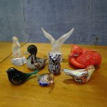 A Langham glass fox, 9cm across, a duck, a Nachtmann kingfisher etc