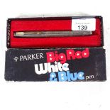 A sterling silver Parker Big Red White and Blue fountain pen with 14ct nib, boxed