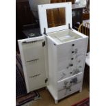 A modern white and floral decoration floor standing jewellery cabinet, with rising lid, hinged