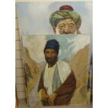 2 oils on canvas, Afghan Tribesmen, unframed, largest 112cm x 68cm