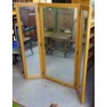 A large beech-framed 3-fold mirror, W121cm, H122cm