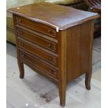 A small oak French sewing chest, with rising lid and 3 drawers under, W60cm, H59cm