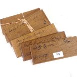 A set of 7 oak letter binding blocks, with handwritten inscriptions relating to Lord and Lady Byron,