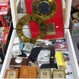 A table-top display case 42cm across, containing a Beautiful South gold disc, spirit level, a torch,