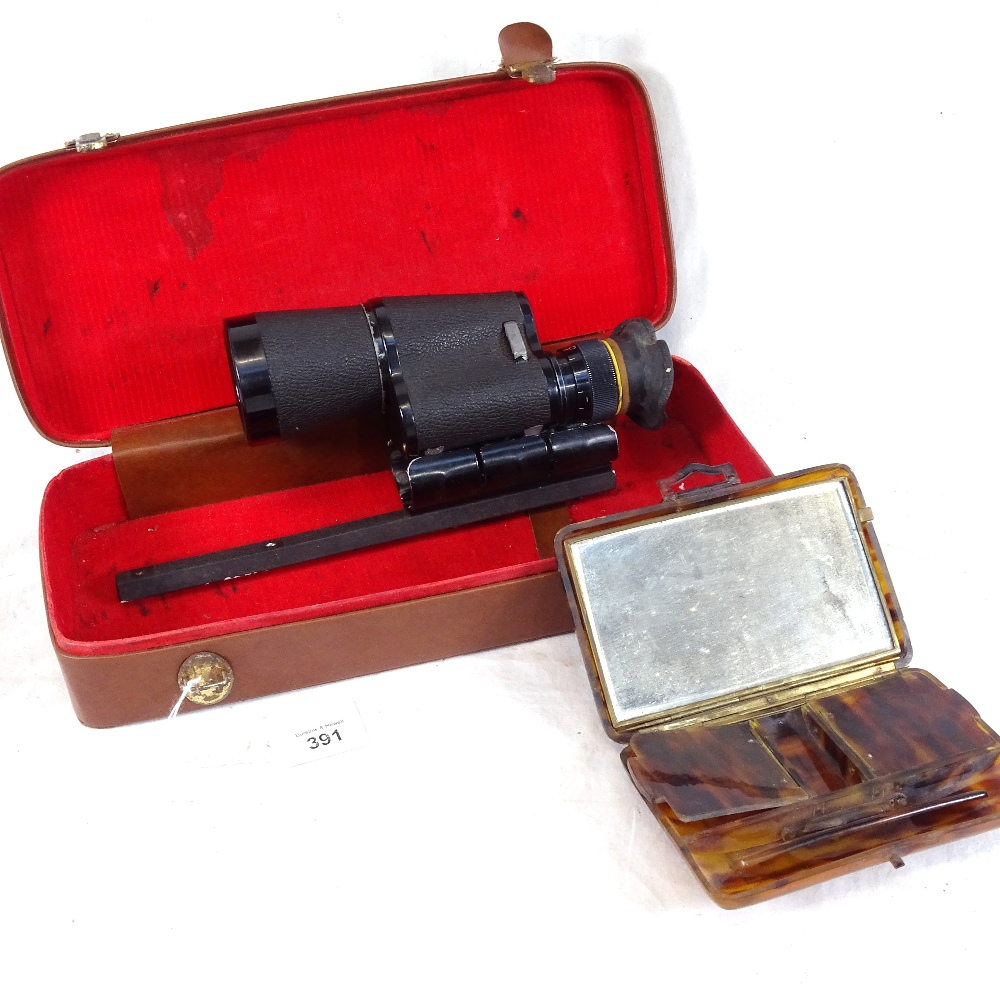 A La Huttiere 7x50 scope, cased, and a Vintage compact