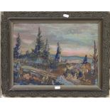 German expressionist, oil on board, landscape, indistinctly signed and dated, 27cm x 39cm, framed