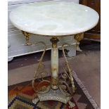 A green onyx and gilt-metal lamp table on paw feet, W45cm, H59cm