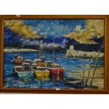 2 x oil on board, Frederick W Bullen, 1968, oils on board, harbour scene, 43cm x 61cm, framed.