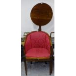 An Antique mahogany tilt-top table, a 1940s bow armchair