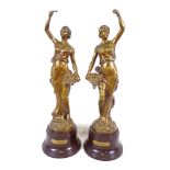 2 patinated spelter figures of Spring and Autumn, height 40cm (2)