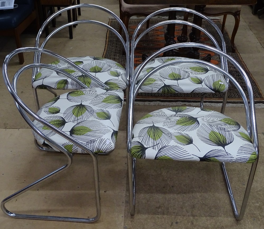 A set of 4 1970s Italian chrome side chairs, newly upholstered