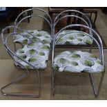 A set of 4 1970s Italian chrome side chairs, newly upholstered