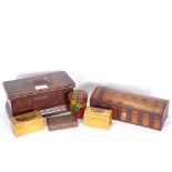 Various boxes, including marquetry inlaid rosewood dome-top glove box, tartanware-cased measuring