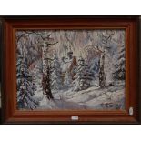 Russian School,Acrylics on board, snow scene, 27cm x 38cm, framed, and a print of a Japanese lady