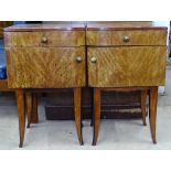 A pair of 1930s walnut bedside cupboards, W38cm, H63cm